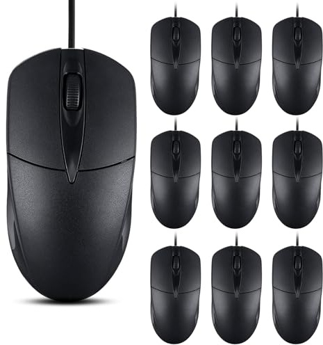 SUNYIWJIE Lot de 10 souris d'ordinateur filaire USB en vrac 1000 DPI 3 boutons avec souris USB simple et silencieuse pour ordinateur portable, ordinateur de bureau, PC (noir)