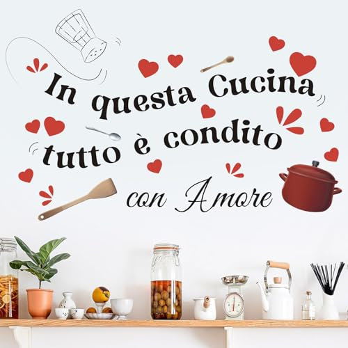 HPNIUB In Questa Cucina Adesivo Muro Decorativo,Adesivi Murali Cucina Decorazioni Muro,Scritte Adesive Per Pareti Tutto è Condito Con Amore Frasi Adesive Da Parete Decorazione Cucina