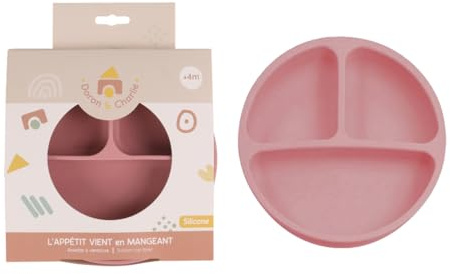 DORON & CHARLIE - Saugnapfteller - Kinderessen - 056700 - Rosa - Silikon - 3 Fächer - Mikrowellenkompatibel - Waschmaschinenfest - Leicht zu reinigen - Ergonomisch - Ab 4 Monaten