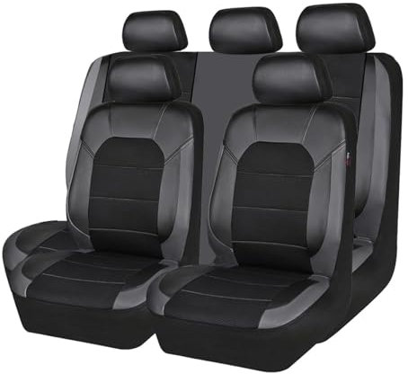 VAEVEN Auto Sitzbezüge für VW Touran 2004-2024, Leder Autositzbezüge Set 5 Sitzer Autositzschutzbezug Auto-Schonbezüge, Wasserdichter Sitzschoner, Auto Zubehör,B Black+Grey