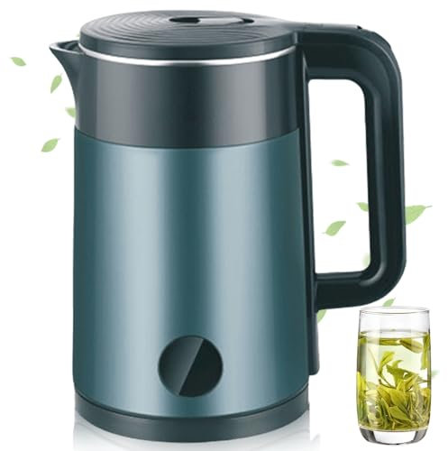 Reisewasserkocher 2,3 Liter, Wasserkocher Edelstahl Innenwand 1500W Doppelwand Design Elektrischer Wasserkocher, Tragbarer Wasserkocher Reise Wasserkocher Camping Wasserkocher, BPA frei (Grün)