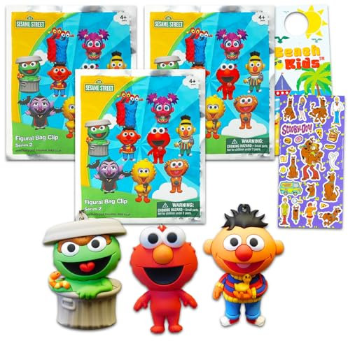 Sesame Street Blind Bags Mini-Figuren, 3 Stück, Sesame Street Partygeschenk-Set mit 3 Serie 2 Sesame Street Mystery Figuren plus Aufklebern, mehr | Sesame Street Bag Clips für Kinder