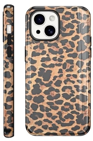 Phoona Leopard Case for iPhone 15 6,1, Cheetah Print Cool Girly Aesthetic Dsign Pattern for Girl Women, Shockproof Slim Soft TPU and Hard PC Frosted Double Protective Cover, Brown