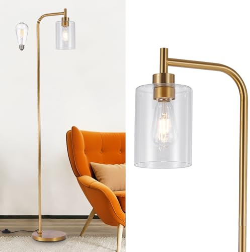 DLLT Floor Lamp Tall for Room: Gold Standing Lamp with Seeded Glass Lampshade for Bedroom - Modern Bright Lamp for Living Room - Industrial Corner Floor Lamps for Office 8W Led Bulb Included