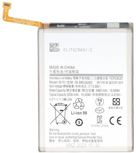 Batteria compatibile con Samsung Galaxy A23 5G, SM-A236B, polimeri di litio, 3,8 V, 5000 mAh, 19,0 Wh, senza attrezzi