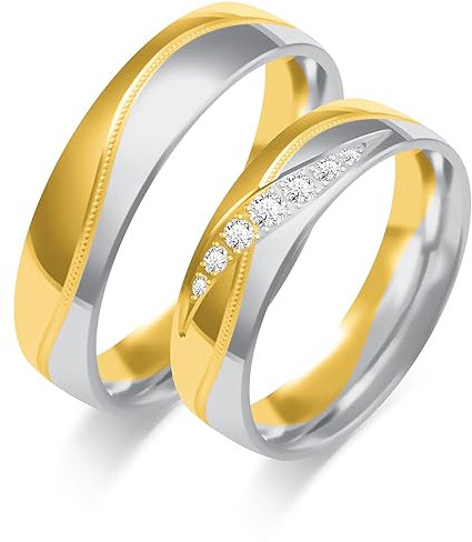 mosa & co. - Trauringe Gold 585 Mehrfarbig 5mm massiv mit 0,123 ct. Diamanten - Modell: Aralisse - mit Echtheitszertifikat, Schmuckbox und kostenloser Gravur