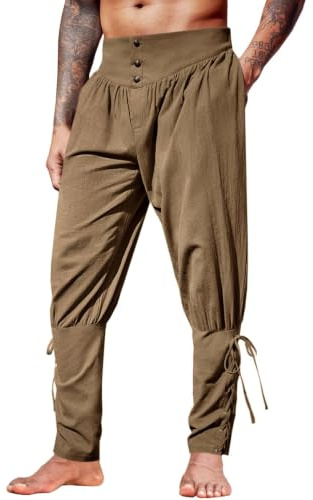 Runcati Herren Mittelalter Hose Vintage Leicht Leinenhose Renaissance Wikinger Piratenhose Einfarbig Baggy Freizeithose Cosplay Kostüm Hosen