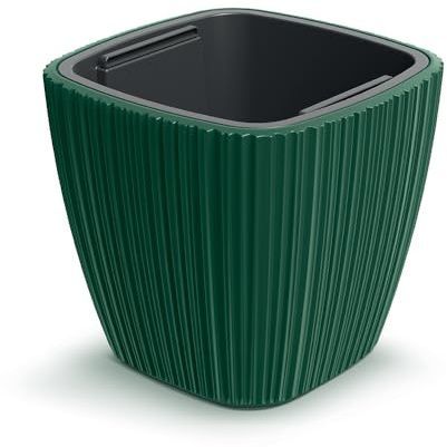 Tymar Blumentopf Hoch für Innen & Außen, Übertopf Gross, Pflanzkübel ecking mit Einsatz, Blumenkübel aus Kunststoff_ORO Quadrat (40x40 cm/H=36 cm; Grün)