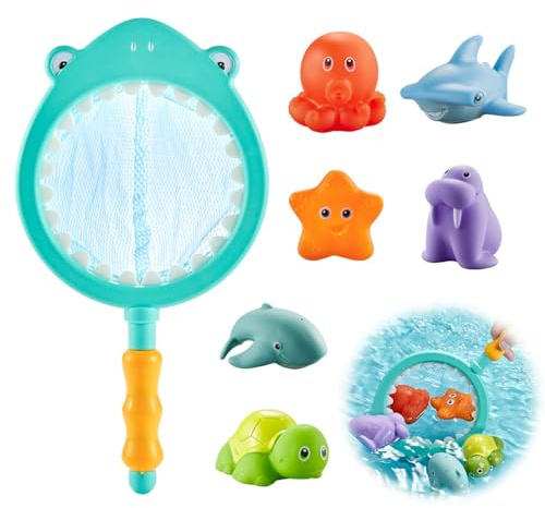 7 pièces Jeux de Bain avec Filet de Pêche,Jouet de Bain