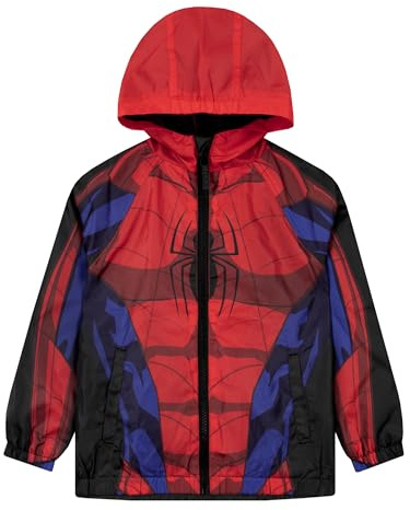 Marvel Spiderman Jacket, Superhero Kids Raincoat, Spiderman Boys Rain Jacket, Water Resistant Boys Coat, Red 7-8 Years