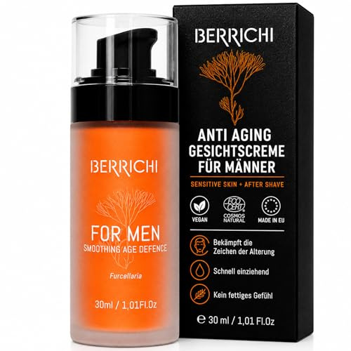 BERRICHI Gesichtscreme Männer, Anti Aging Feuchtigkeitscreme, 30 ml | Anti Falten Creme mit Astaxanthin, Aloe Vera und Jojobaöl. Vegane Gesichtspflege Herren für trockene, empfindliche Haut
