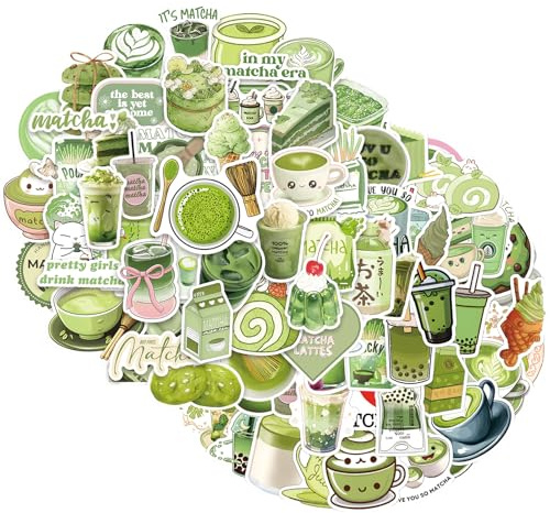 Aesthetic Matcha Aufkleber 105 Stücke, Aesthetic Grün Wasserfeste Aufkleber, für Laptop Kindle Macbook Koffer Scrapbooking Journal Helm Motorrad Skateboard Fahrrad