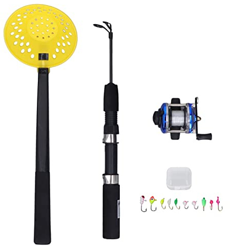 ANKROYU EIS-Angelruten-Set aus Kohlefaser, 50 cm, tragbar, langlebig, Kombination aus EIS-Angelrute und -Rolle mit Haken, Löffel, Aufbewahrungsbox für Outdoor-Angelbegeisterte im W