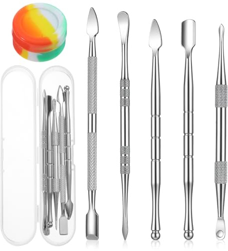 6 PCS Wax Carving Tool Set, Stainless Steel Double-Ended Wax Carving Tools, Metal Wax Sculpting Tools with 5ml Silicone Container and Portable Case for Wood, Wax, Clay, Pottery, Jewelry, Dental Carver