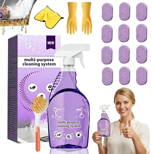 Spray for Ovens Uk, Heavy Duty Spray Cleaner for Ovens, All-Purpose Cleaning Spray for Instant Stain Remova Multi-surface Cleaner for Home, Kitchen, Bathroom (1 Bottle + 12Pcs)