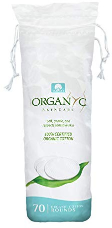 Organyc 100% Certified Organic Cotton Makeup Pads – Natural Unbleached Makeup Remover Rounds (70 Count)