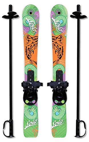 SOLA Kids Ski Set – Beginner Cross Country Skis with Poles and Adjustable Bindings for Ages 3–4, Backyard Winter Fun (Tiger)