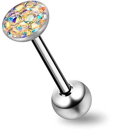 Monster Piercing époxy Clover Arc -en- Round Crystal Top en Pierre avec 14 Gauge 316L Bar Tongue en Acier Chirurgical Bijoux
