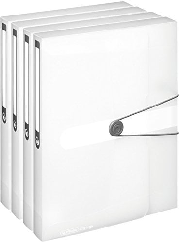 Herlitz Sammelbox Pastell, A4, PP-Folie, Gummizug mit Verschlussknopf, transparent (4er Set in weiß)