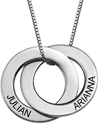 MyNameNecklace MYKA Personalisierbare Russische Ring Halskette mit Gravur auf zwei Ringen in Sterling Silber 925 / Vergoldet - Halskette für Damen (925er Sterling Silber)