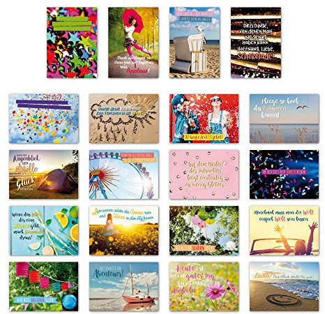 ewtshop® 20er Postkarten Set Freude und Motivation mit 20 Sprüchen & Zitaten/Postkarte Grußkarte mit Spruch