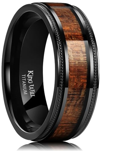 King Will 8mm silberner Titanring mit Holzeinlage - Innenloch, Ehering für Männer, hochglanzpolierte, abgeschrägte Kanten, komfortable Passform