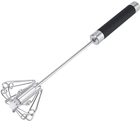 DEWIN Fouets rotatifs, Oeufs Manuel Rotatif mélangeur rotatif pour fouetter Durable Anti-rouille en Acier Inoxydable, Noir, Argent