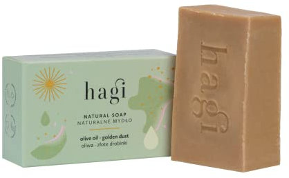 Hagi Olivenölseife mit Goldstaub | Für alle Hauttypen | Seife mit Kokosnussöl, Rizinusöl und Sheabutter | Sandelholzöl | Natürliche Inhaltsstoffe | 100g