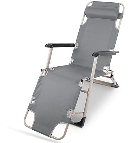 Liege Chaiselongue, Garten Chaiselongue in Textil - Maximale Belastung: 100 kg - Material: Eisen + Stoff - 176x47x40cm, mit Kissen (grau)