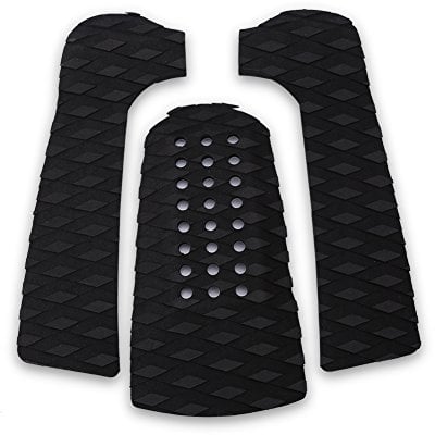 Dilwe 3-teiliges Eva Surfbrett Traktionspad Set - Anti-Rutsch Deck Pad + Tailpad für Surfboard (25.5x13.8cm + 30x8cm) - Schwarz