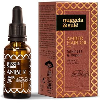 Nuggela & Sulé AMBER Hair Oil. Sedosidad y Reparación. El elixir capilar con 5 aceites del continente Africano para transformar el cabello. Con Aceite de Baobab y Manteca de Karité. 1 x 30 ml