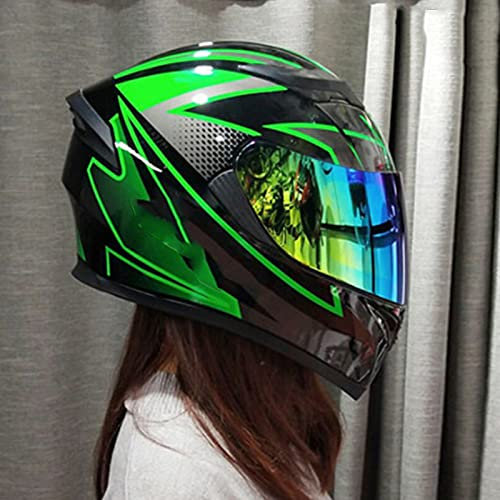 Integralhelm Motorradhelm Flip-Up Modular-Helm Sturzhelm Rollerhelm Erwachsener Herren & Damen Klapphelm Full-Face Motorcycle Helmet Stoßfester Mopedhelm DOT/ECE-Zertifizierung,Grün,M
