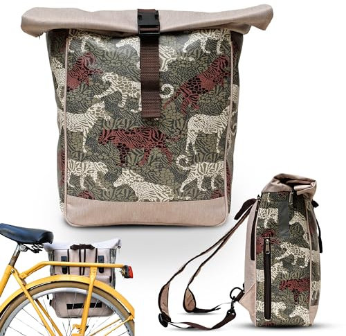 Ikuri Fahrradtasche/Rucksack Kombi Fahrradrucksack aus Plane für Gepäckträger Packtasche Wasserdicht für Frauen - Modell Animals