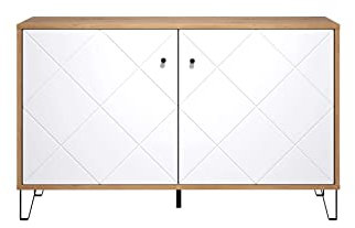 Newfurn Kommode Weiß Matt Artisan Eiche Sideboard Skandi Modern - 123x76x40 cm (BxHxT) - Highboard Anrichte - Wohnzimmer Gästezimmer Büro