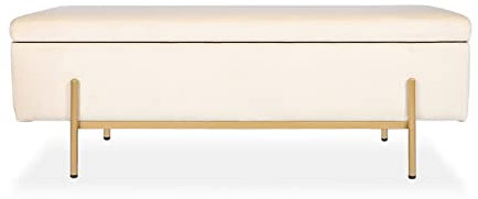 INTENSE DECO Banquette Coffre Olivia Velours Beige Pieds doré