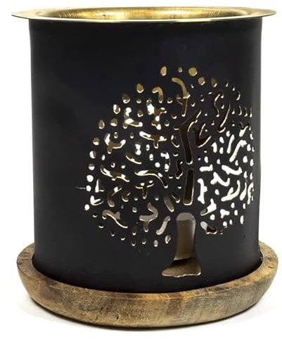 Shuaivibes Moderne Duftlampe Teelicht mit Kerzenhalter, Aromalampe und Aromabrenner für Duftöl und Duftwachs mit Abnehmbarer Metallschale Aromafume Baum des Lebens zum Verdampfen von ätherischen Ölen
