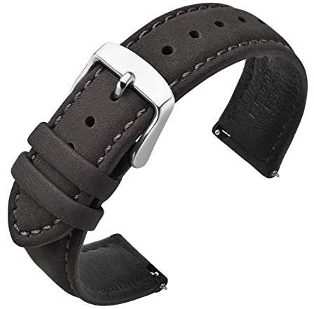 ANNEFIT Uhrenarmbänder für Herren 20mm, Vintage Nubuk Wildleder Weiches Leder mit Schnellverschluss (Dunkelgrau)