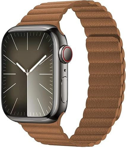 Leather Strap Compatible for Apple Watch Band 49mm 45mm 44mm 42mm, Sport Magnetic Band Quick Release Replacement Strap for iWatch Ultra Series 9 8 7 6 SE 5 4 3 2 1 Ultra/Ultra 2,Light Brown