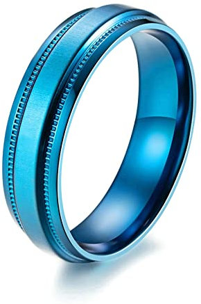 Ayoiow Trauring Carbon Titan, Trauringe Blau 6 MM Ring mit Matten Bändern Und Abgestuften Kanten Größe 67 (21.3)