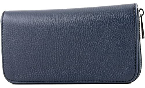 modamoda de SILBER-P02 Damen Leder Geldbörse Portemonnaie lang Handmade in Italy, Farbe:Saphirblau