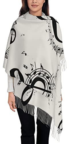 ASEELO Musikschal für Damen, lang, weich, warm, Wolle, Quaste, Stola, Schal für Damen, Musik, One size