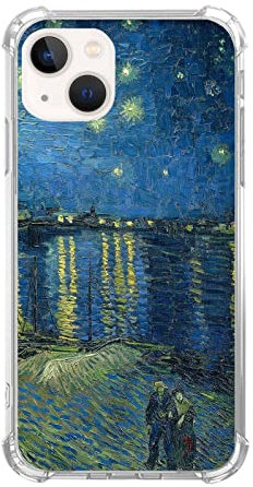 Wizeyake Van Gogh Iconic Art Handyhülle Kompatibel mit iPhone 13, Sternennacht von The Seine Trendy Cool Girl Boy Hülle für iPhone 13, Silikon Stoßfest TPU Bumper Schutzhülle Case