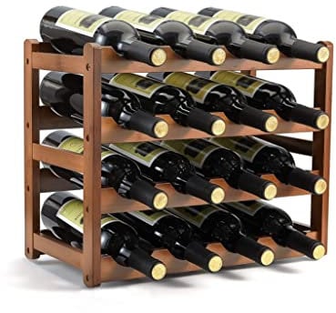 K KELBEL Bamboo Wine Rack,16 Bottles Freestanding Wine Holder 4 Tiers Display Holder Vintage Wine Storage Organizer for Kitchen, Pantry, Cellar, Bar,Cabinet,Cupboard