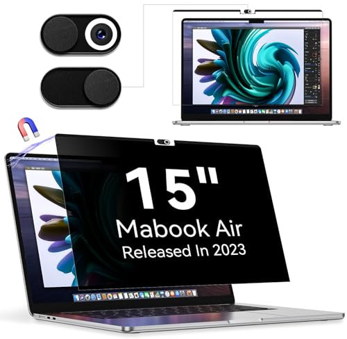Magnetic Privacy Screen Protector Compatible with MacBook Air 15 Inch (2023 Release), Removable Anti Spy Blue Light Glare Shield Film Laptop Privacy Filter for Apple Mac Air 15.3 M2 (A2941)