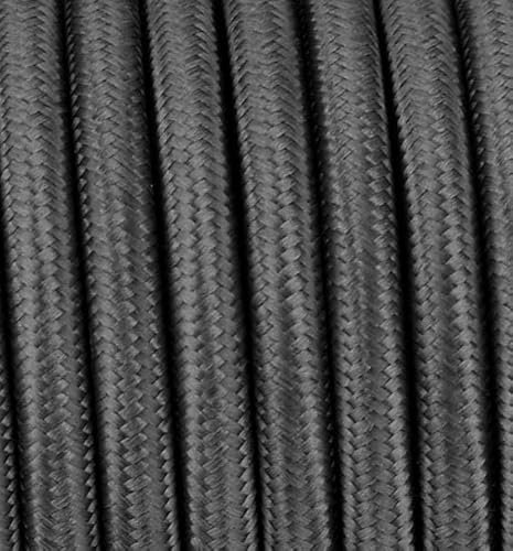 Vintage Fabric 2 Core Braided Textile Cable - 1.2 to 200 Metres, 2x1.5mm², Anthracite Grey Round, 4FT