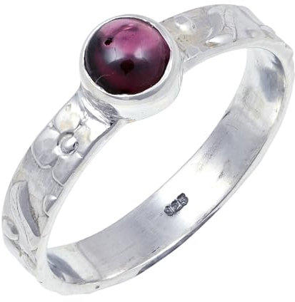 JEWELFORCE Cabochon-Granat-Edelstein-Bandring für Herren und Damen, Bandring in allen Größen, Geschenkartikel, 925er-Sterlingsilber, Bandring-Schmuck JSR-121I_54 (17.2)