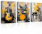 CXHOSTENT Musik Leinwand Wandbilder 3 Panel Klavier Gitarre Regal Trommel Kunstdrucke gelbe und graue Musik Poster abstrakte Musikinstrument Bilder (Music, 40.00 x 60.00 cms x 3PCS)