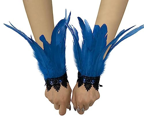 Asudaro Damen Kostüme Manschetten, Frauen Feder Handgelenk Manschetten Gothic Feder Manschette Spitze Fingerlose Vintage Feder Lange Handschuhe Armbänder Karneval Kostüm Accessoire Typ 22
