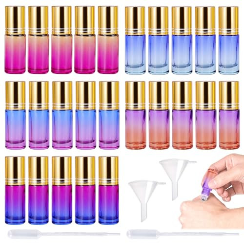 Vegena Ätherische Öle Roller Flaschen, 25 Stück 5ml Ätherische Öle Roller Glasflaschen, Multicolor Ätherische Öle Roller Flaschen Mit Roller Bällen, Ätherische Öle Flaschen Für Ätherisches Öl Parfüm