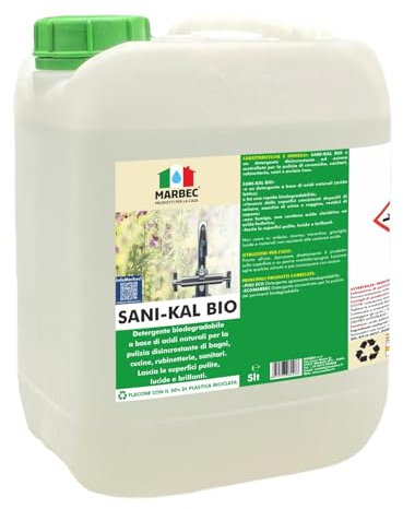 MARBEC SANI-KAL BIO 5LT Detergente a base di acidi naturali per la pulizia disincrostante di bagni, cucine, rubinetterie, sanitari.